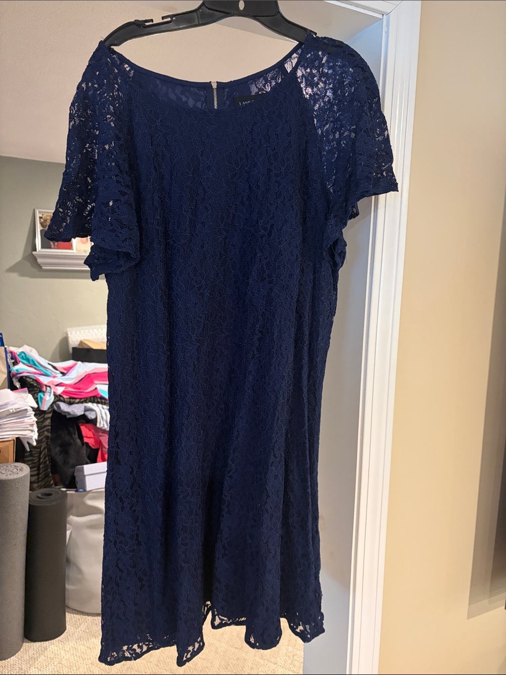Lane Bryant Dark Navy Lace Midi Dress with Flutter Sleeves